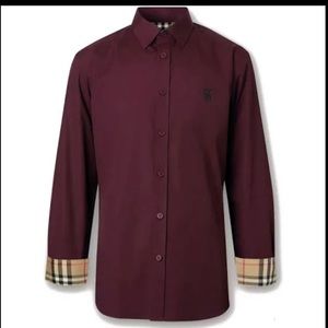 Burberry slim fit monogram motif stretch cotton poplin shirt in deep maroon